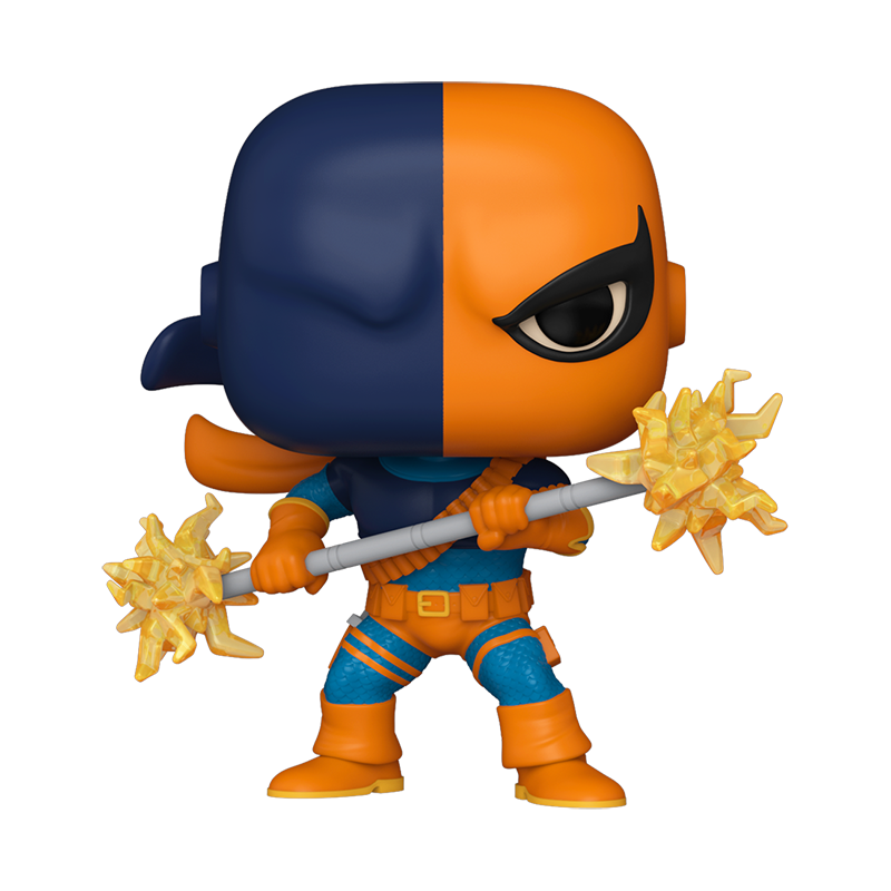 Pop! Deathstroke with Staff, looking like a formidable opponent, lightning fire bursting from both ends of the staff.
